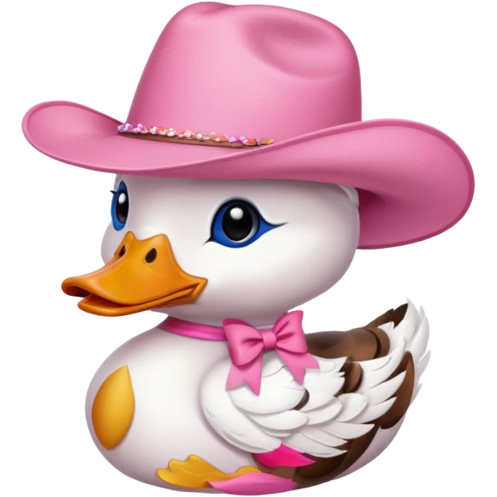 Duck with a pink bow and a pink cowboy hat emoji