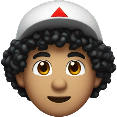 light skinned person with BLACK curly hair and Super Mario's cap emoji