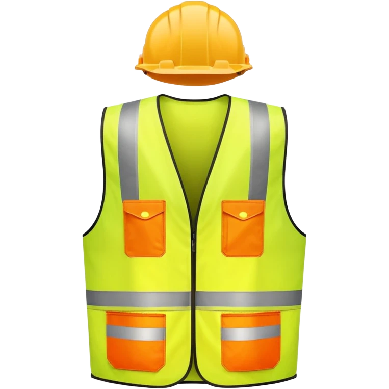 orange safety vest with bright yellow reflective stripes, construction site workwear, emoji style emoji