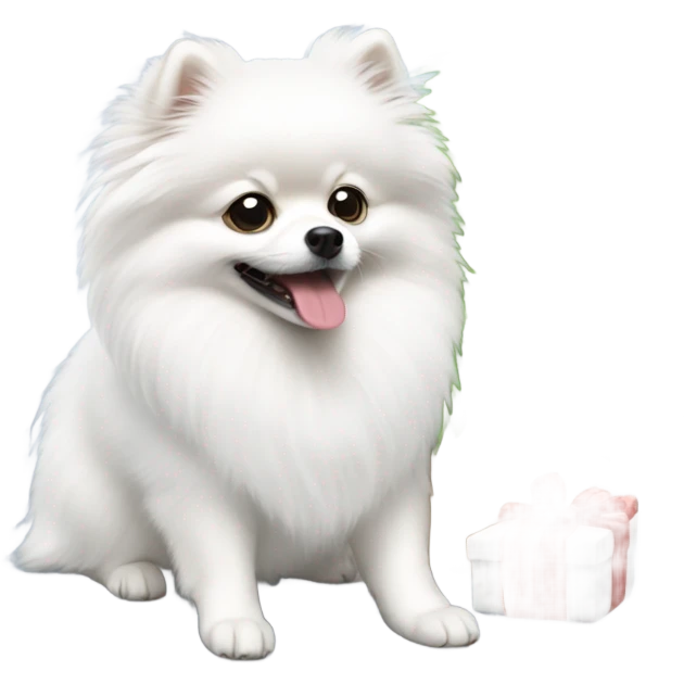 White Pomeranian with Christmas tree emoji