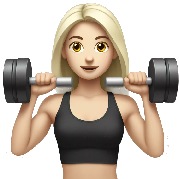 Pale girl with long black hair lifting weights emoji
