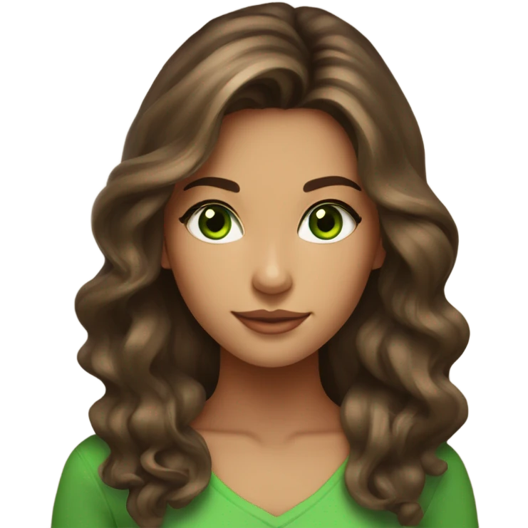 Girl, brunette balayage hair, long hair, bright green eyes, tan skin emoji