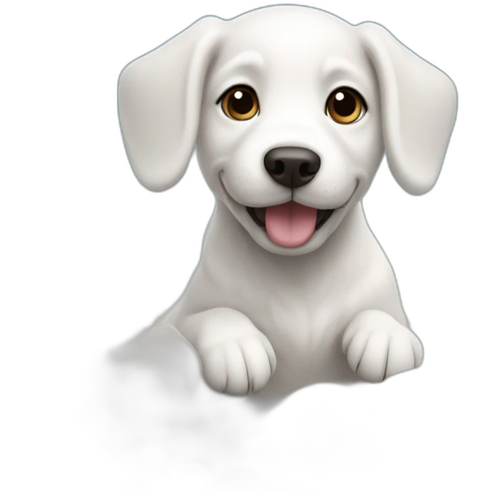 a white puppy with its upper body emerging from the swirling clouds, emoji