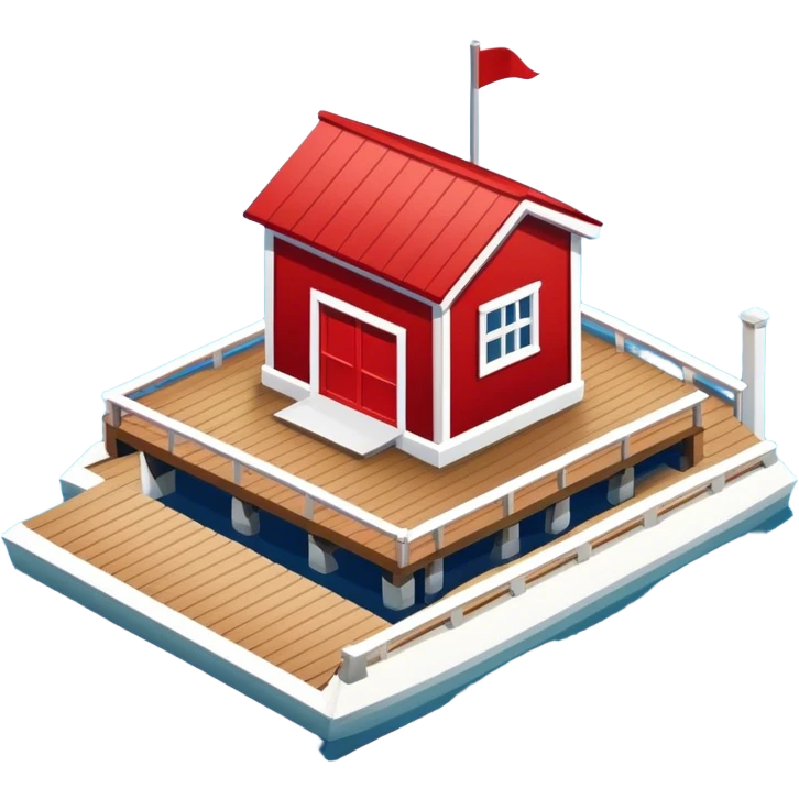 Red and white boathouse, isometric emoji