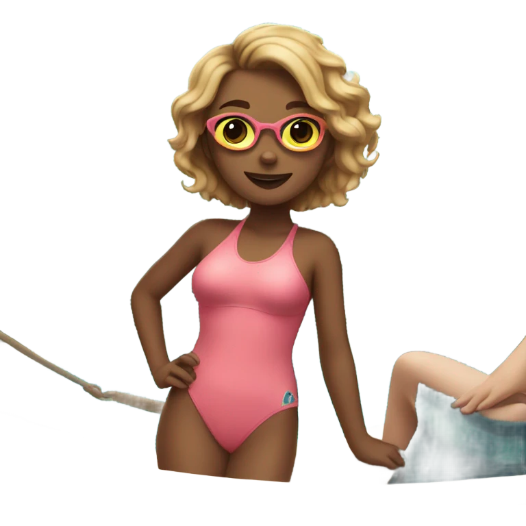 Evie in swimsuit outdoors emoji