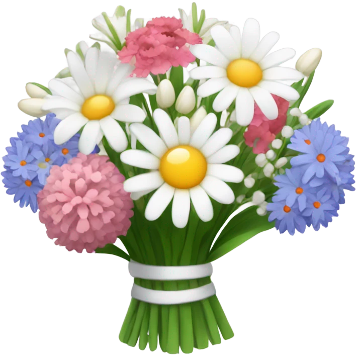 Boquet with Daisys Asters, snowdrop, lily of the valley, carnation  emoji