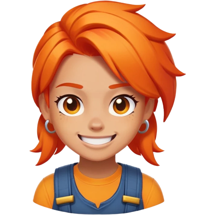 Amber from Brawl Stars as an emoji, focusing on her face with bright orange hair and a mischievous smile emoji