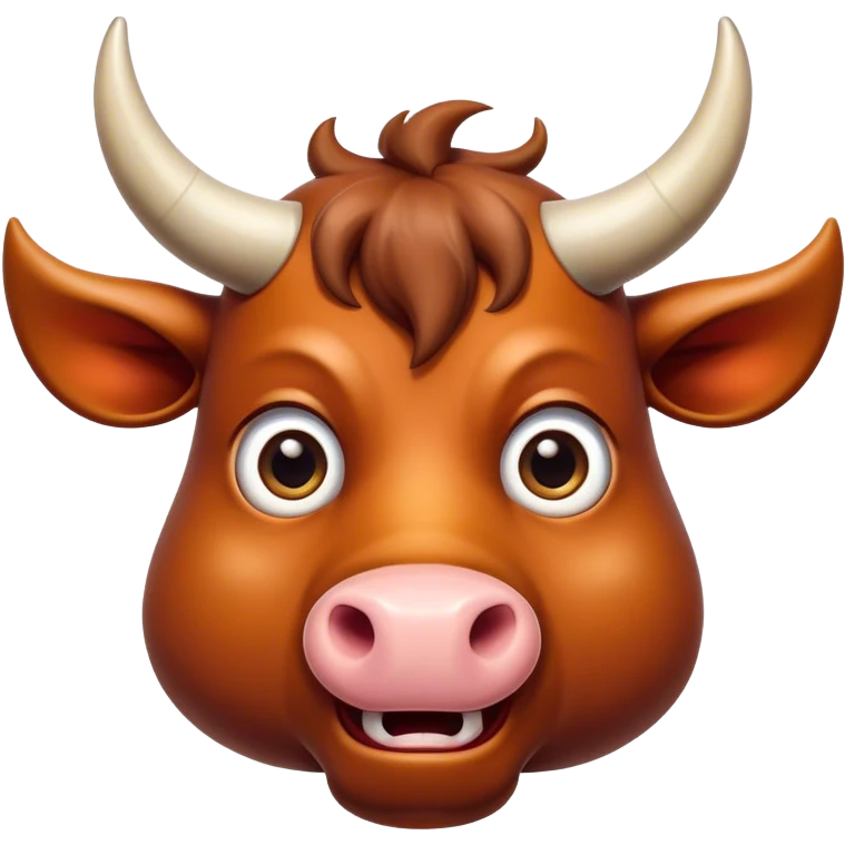 Cinematic Comical Domestic Ox Portrait Emoji, Head tilted dramatically with an exaggeratedly amused expression, featuring a striking, glossy hide with boldly curved horns and wide, expressive eyes brimming with playful disbelief, Simplified yet hilariously expressive features, highly detailed, glowing with a slightly sassy earthy glow, high shine, dramatic yet playful, stylized with an air of cheeky rural mischief, soft glowing outline, capturing the essence of a spirited and over-the-top ox that looks ready to charge its way into internet fame instantly! emoji