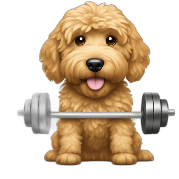 Goldendoodle lifting weights emoji