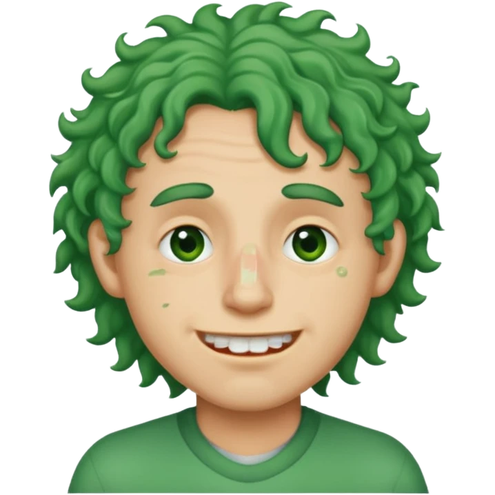 🙎🏻‍♂️com o dente serrado cabelo cacheado de cor Verde com marca de rasgo nas olheiras  emoji