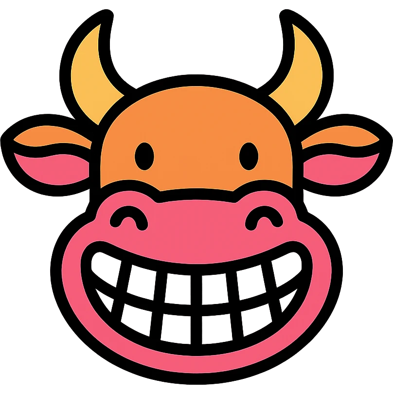 cow smiling widely showing big teeth emoji