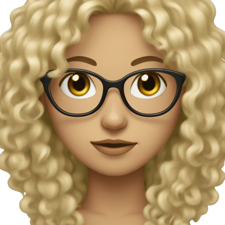 a girl with black glasses, green eyes, light skin and curly dark-blonde long hair with fringe emoji