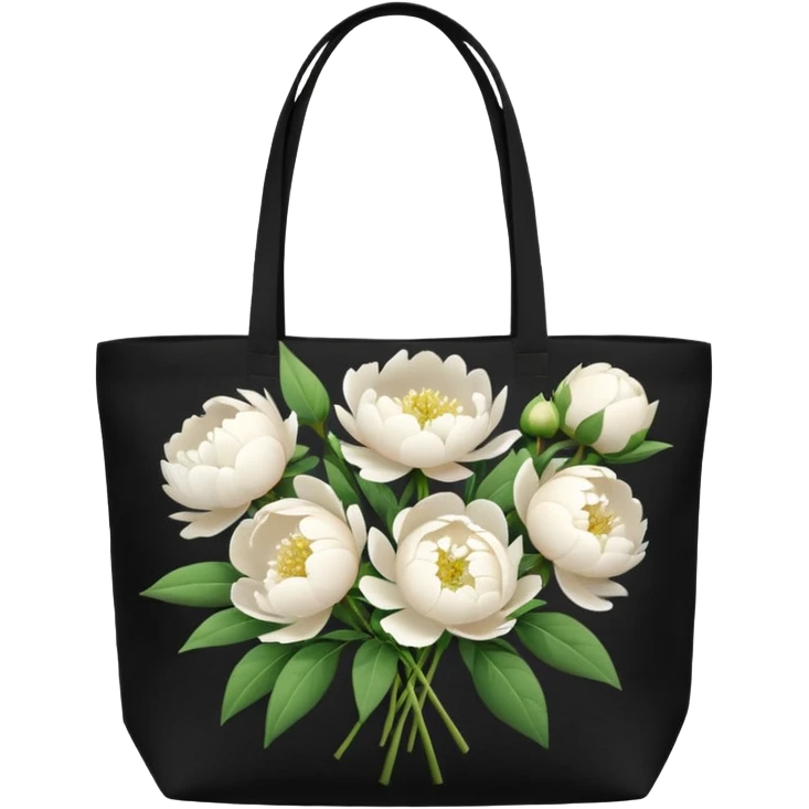 canvas tote bag filled with white peonies  emoji