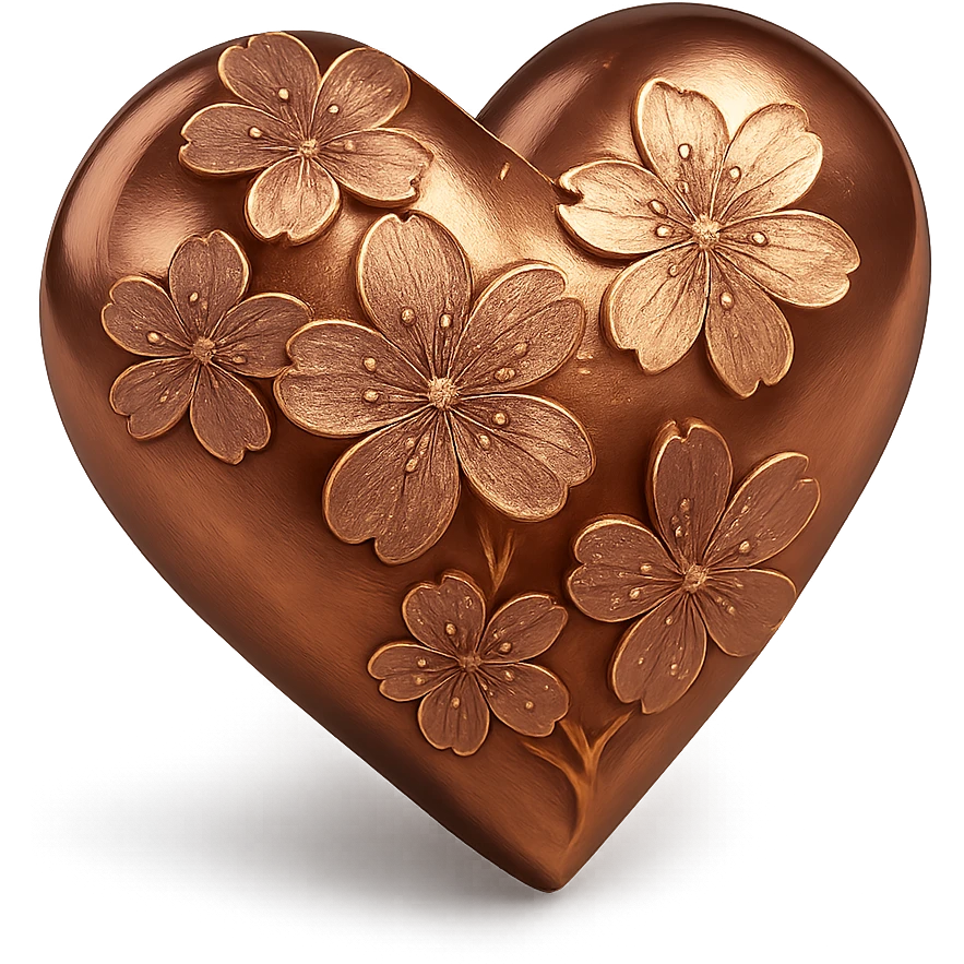 pink heart with sakura flowers, copper style emoji
