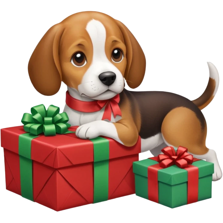 beagle sat amongst the xmas presents emoji