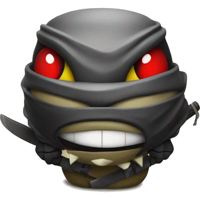 Emoji ninja next to a cocodrile, both have red and bright eyes emoji