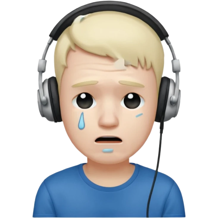 Male, crying, wearing headphone having mic, t-shirt 
 emoji