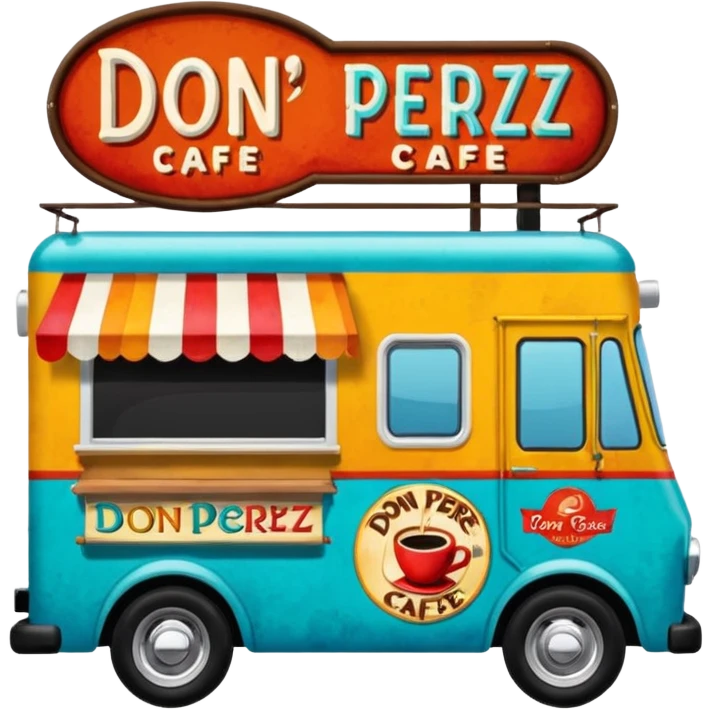 coffee truck with don perez cafe sign emoji