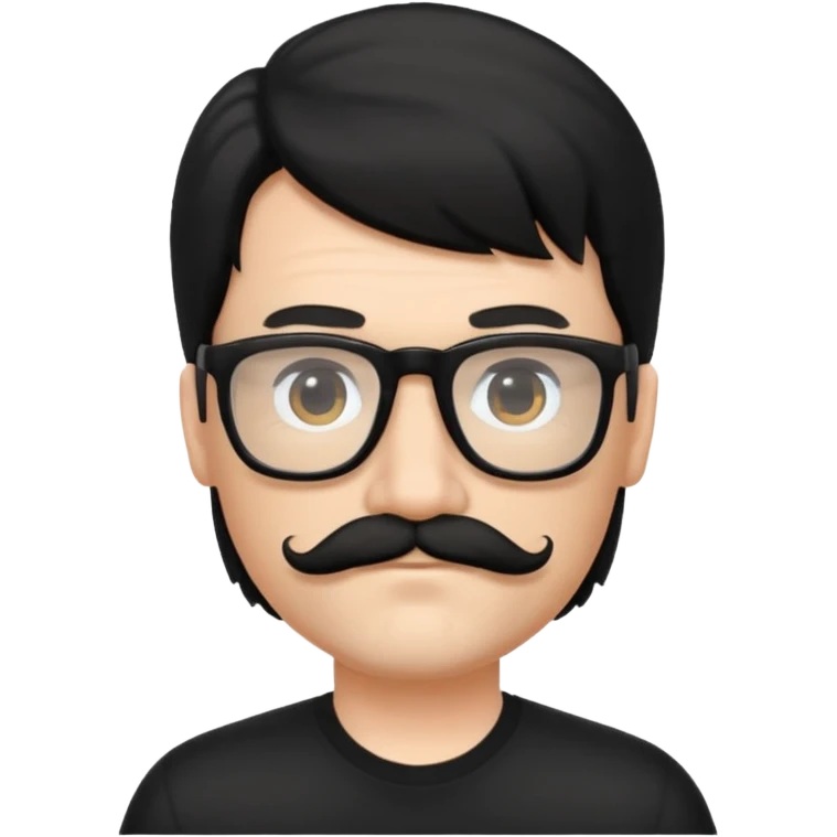 White man with black mullet and mustache wearing black glasses  emoji
