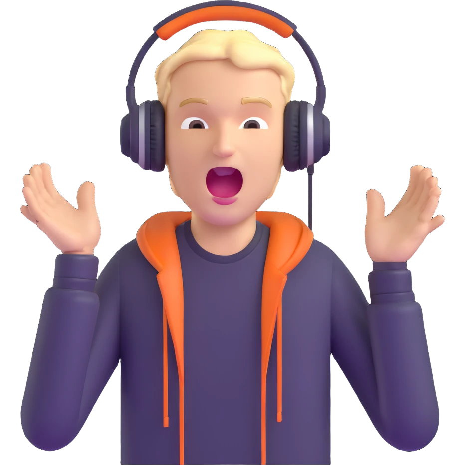 bold guy with headphones screaming emoji
