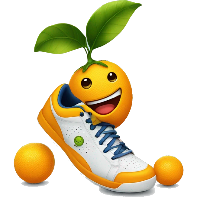 kumquat fruit smiling with tennis shoes on emoji