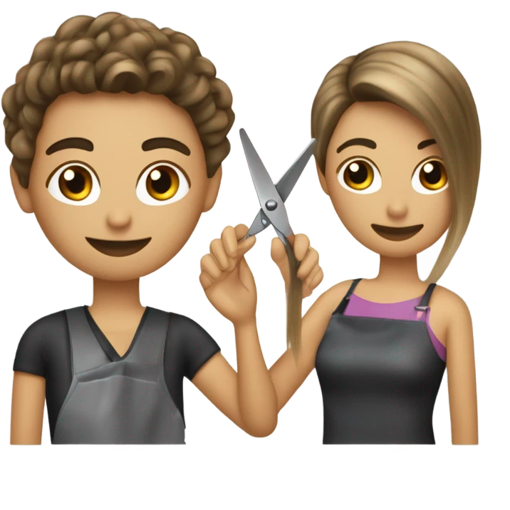 “Create an emoji depicting a hairdresser styling a client’s hair. The hairdresser is holding scissors or a comb, and the client is sitting on a chair. Include details such as the client’s hair and professional tools in the hairdresser’s hands.” emoji