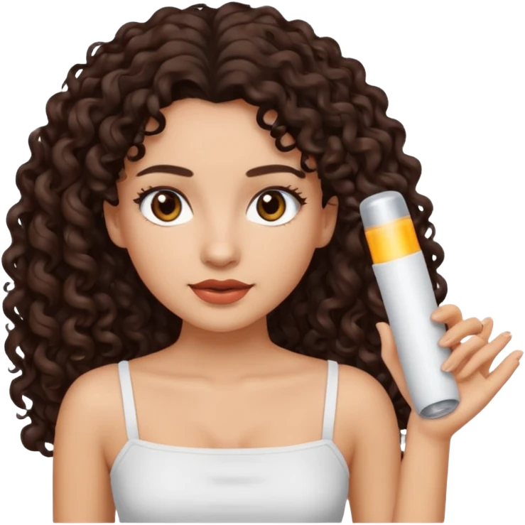 Woman with light skin and dark brown eyes and dark brown long curly hair and white tube top emoji