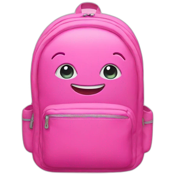 Pink backpack with eyes and smile emoji