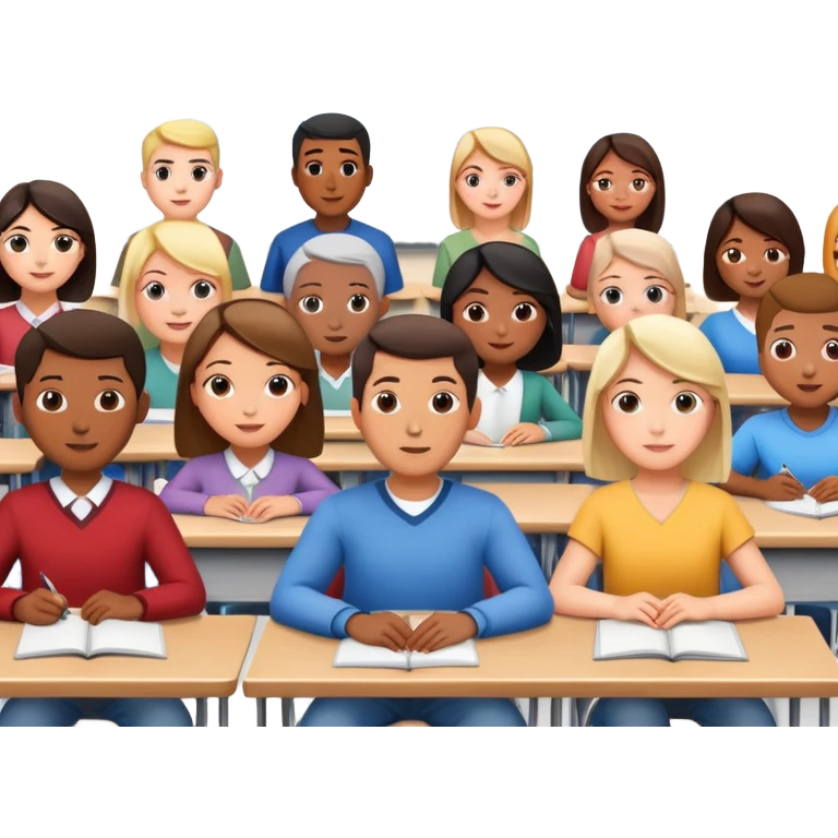 adults sitting in a classroom facing a screen emoji