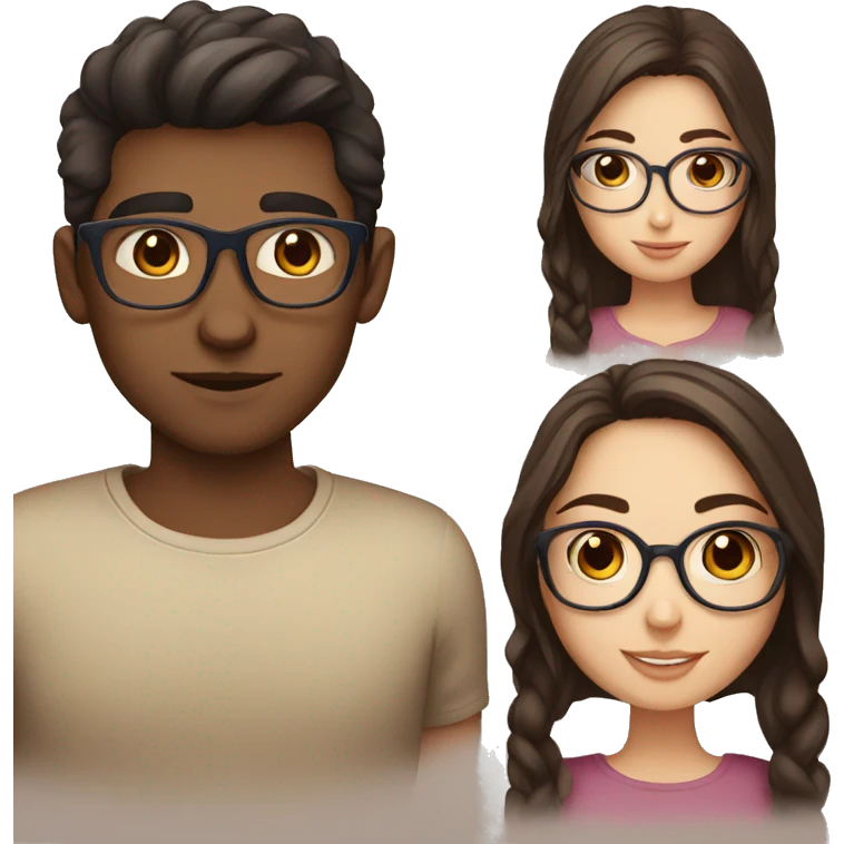 brunette girl with blue eyes and brunette guy with brown eyes and glasses emoji