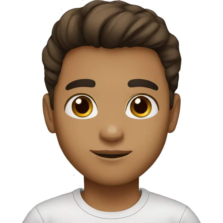 Boy light brown skin black/brown hair brown eyes black t-shirt emoji