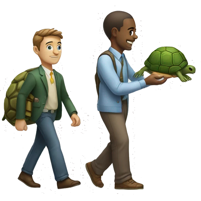 man with 4 fingers, walking a turtle, with a calculator in his left hand emoji