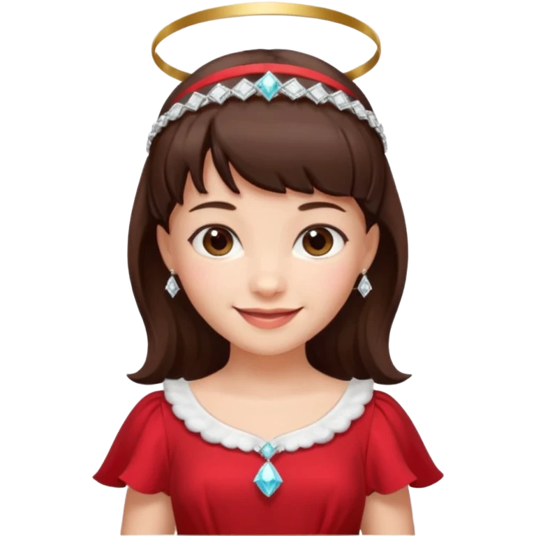  فرشته با موی چتری و لباس قرمز و موی خرمایی تیره و سربند  و الماس emoji