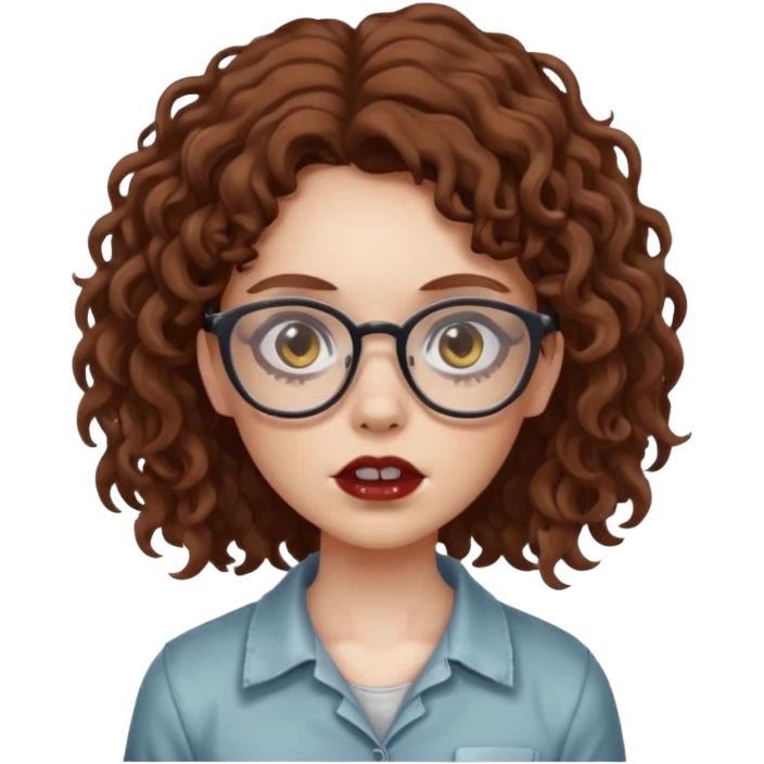 zombie girl with brown curly hair and glasses  emoji