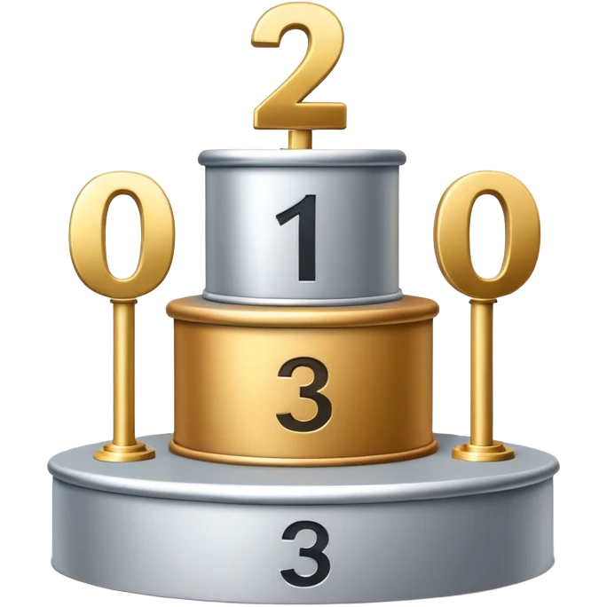 three-tier podium with large numbers 1, 2, 3 showing ranking emoji