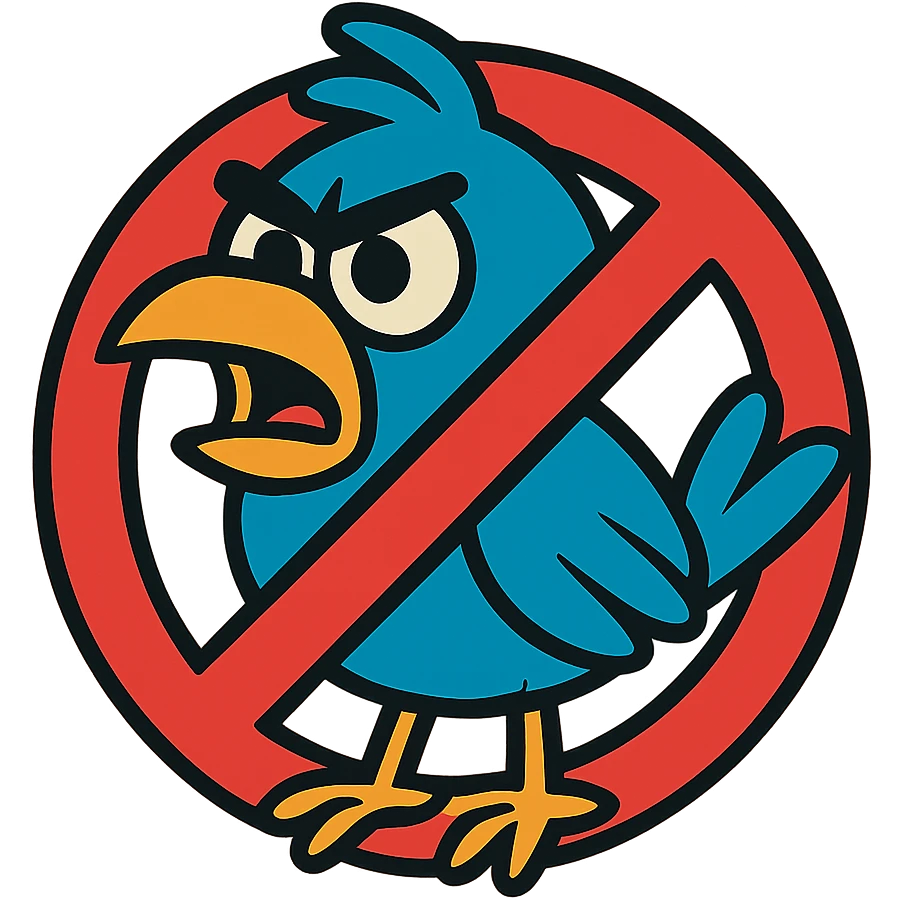 a cartoon bird inside a red circle with a diagonal line through it, symbolizing anti bird emoji