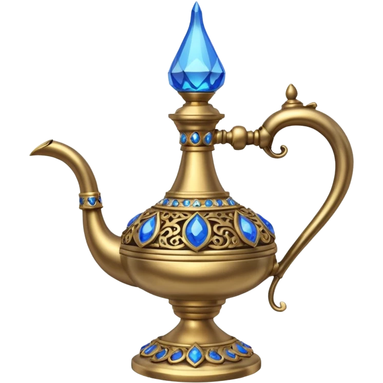 a genie lamp with blue gems and a DD carved emoji