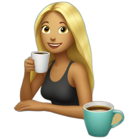 women surfer drinking coffee in her surfboard emoji