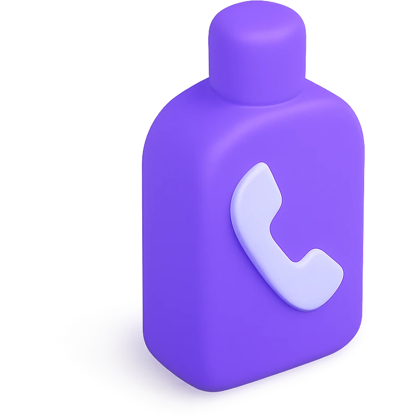 minimalist violet bottle in the shape of a phone, no text emoji