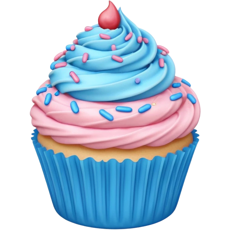 pastel pink cupcake with a swirl of blue frosting emoji