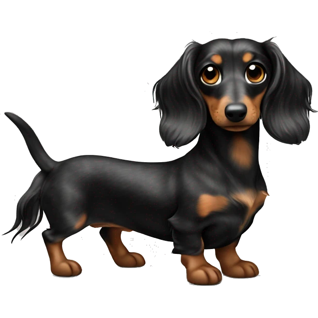 Two identical tri black merle long hair dachshunds together  emoji