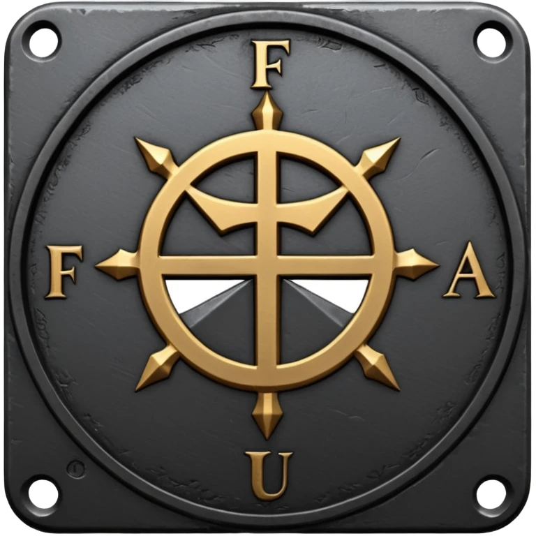 Minimal emoji, gothic metal coin made of black steel, engraved word FORTUNA at the center, ancient industrial aesthetic, worn metal texture, no glow, no neon, flat emoji design, centered, transparent background emoji