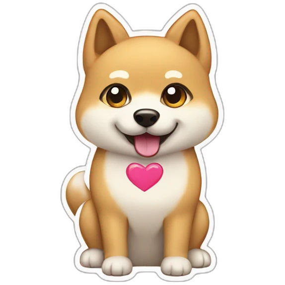 a cute doge with hearts replace the eyes holding a sign with "SUPERCHATTONE!", sticker style emoji