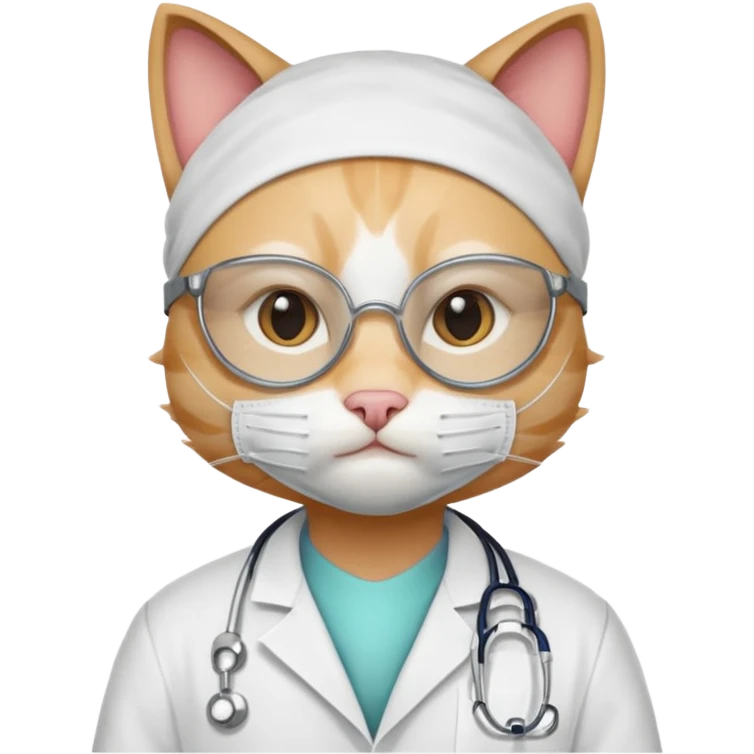 doctor cat, white coat, medical mask emoji
