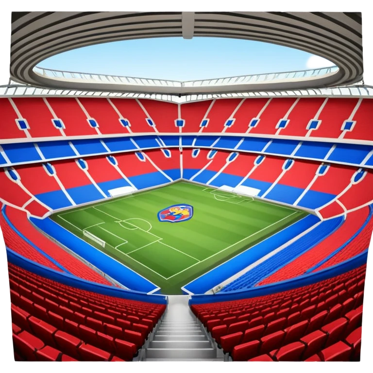fc basel soccer stadium with mainly blue seats. however,on one side of the stadium red seats form the name ‚fc basel‘ emoji