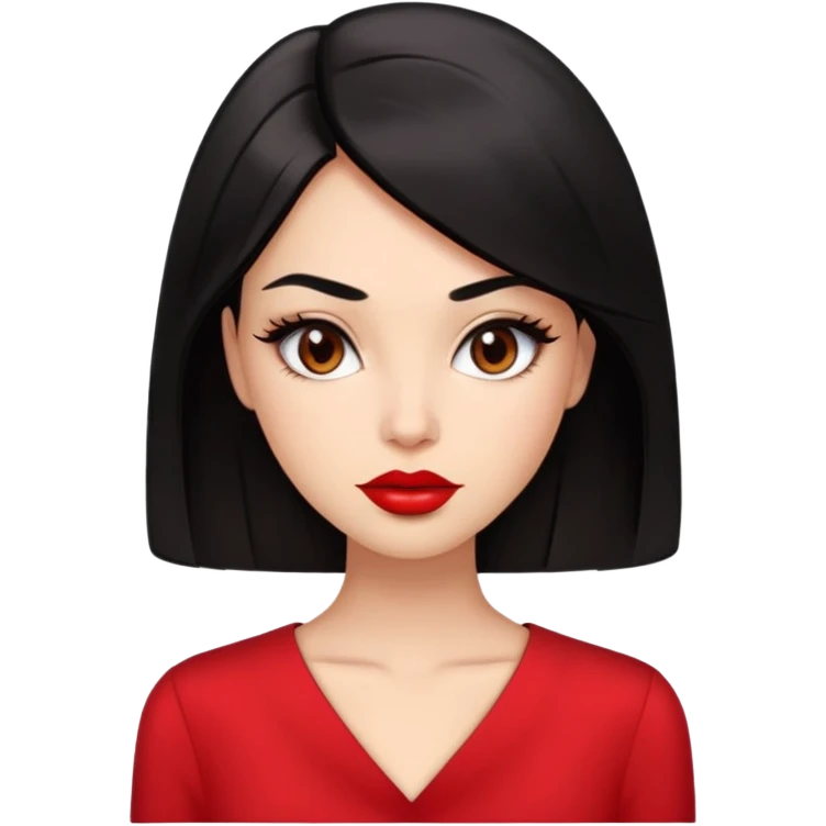 Glamorous young woman with defined features, expressive brown eyes, full lips with red lipstick, light brown complexion, sleek black hair, wearing a red blouse emoji