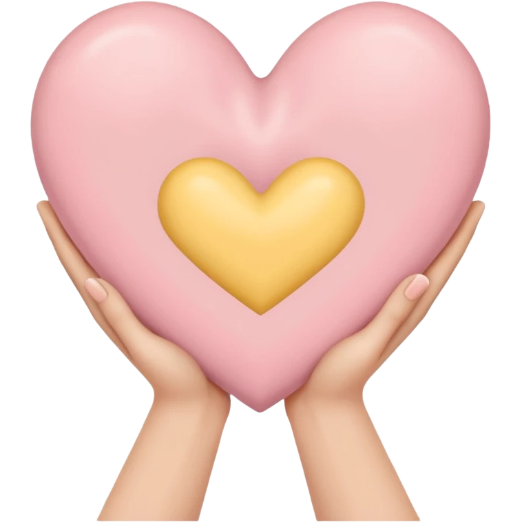 Hands holding one big heart
in soft pink, beige and yellow pastel light emoji