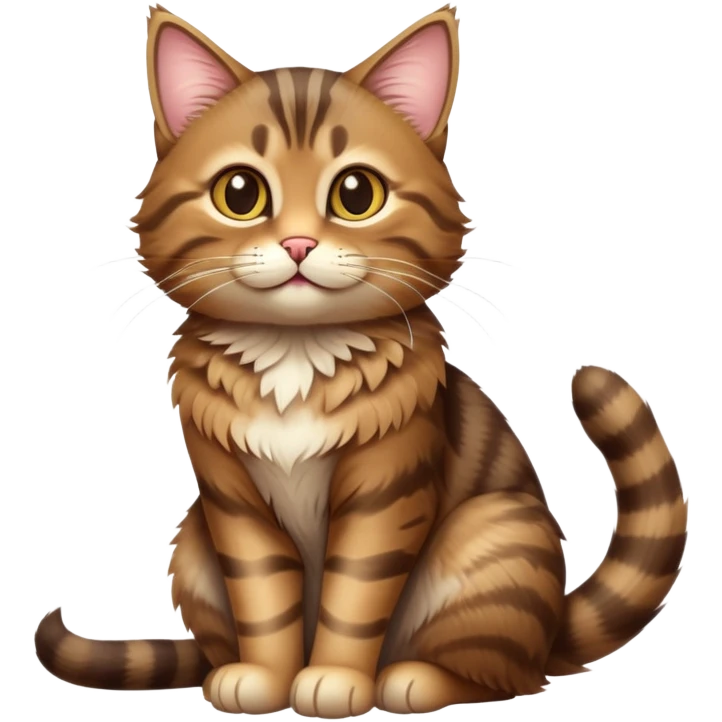 cinematic-[brown tabby cat]-realistic-full-body-sitting-emoji,-tail-curled-playfully-around-its-paws,-head-tilted-dramatically,-fluffy-[tabby]-fur,-simplified-yet-hilariously-adorable-features,-highly-detailed,-glowing-with-an-almost-sarcastic-glow emoji