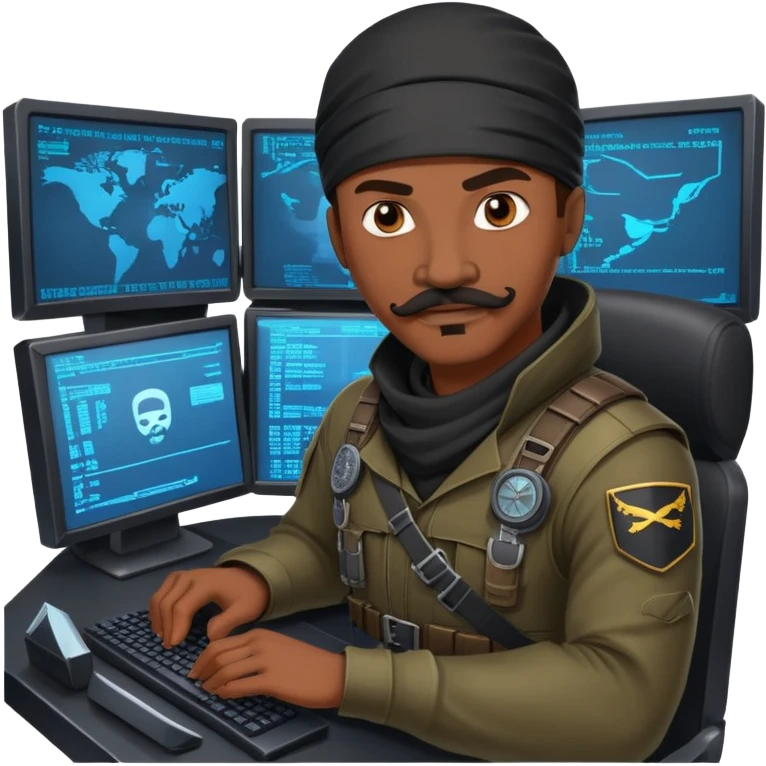 african-american mustache mercenary black asymmetrical ninja hacker terminal command center emoji