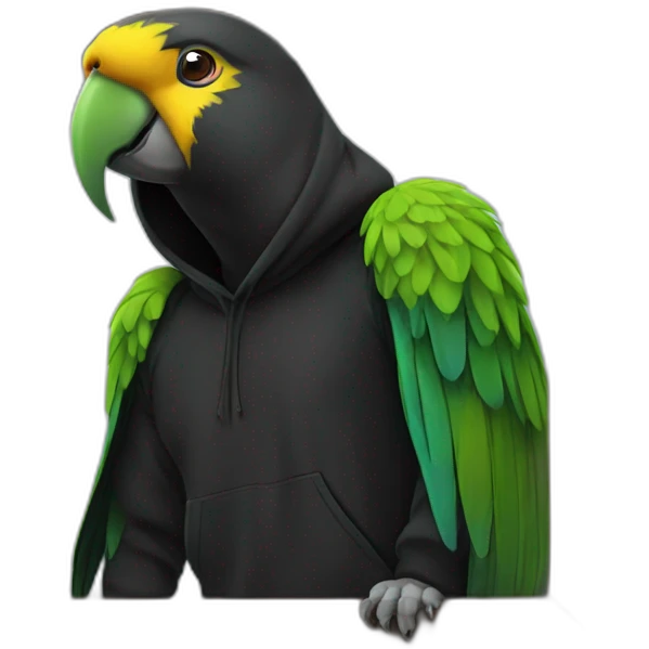 Parrot in black hoodie with Framer logo emoji